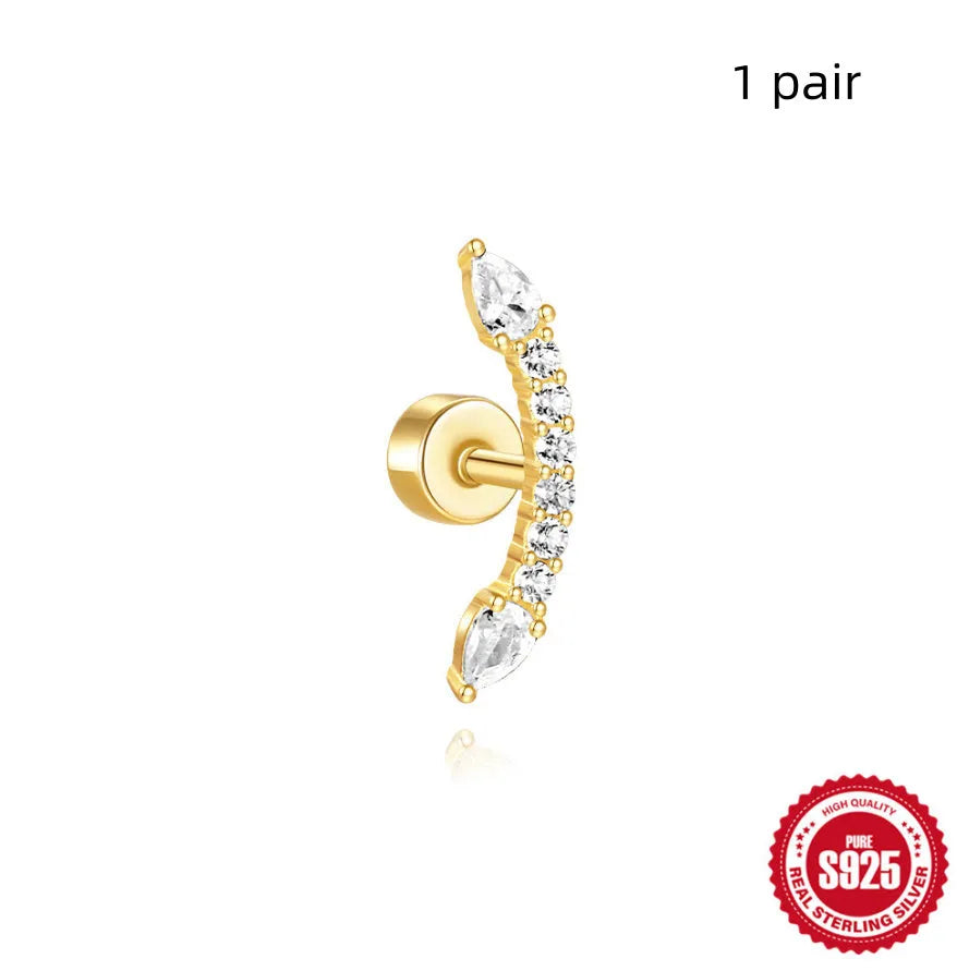 S925 sterling silver flat column geometric ear bone stud with threaded post in a gold colour finish.