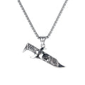 Men's silver alloy necklace with six pendant design options including skull, dagger, and Hot Wheels motifs