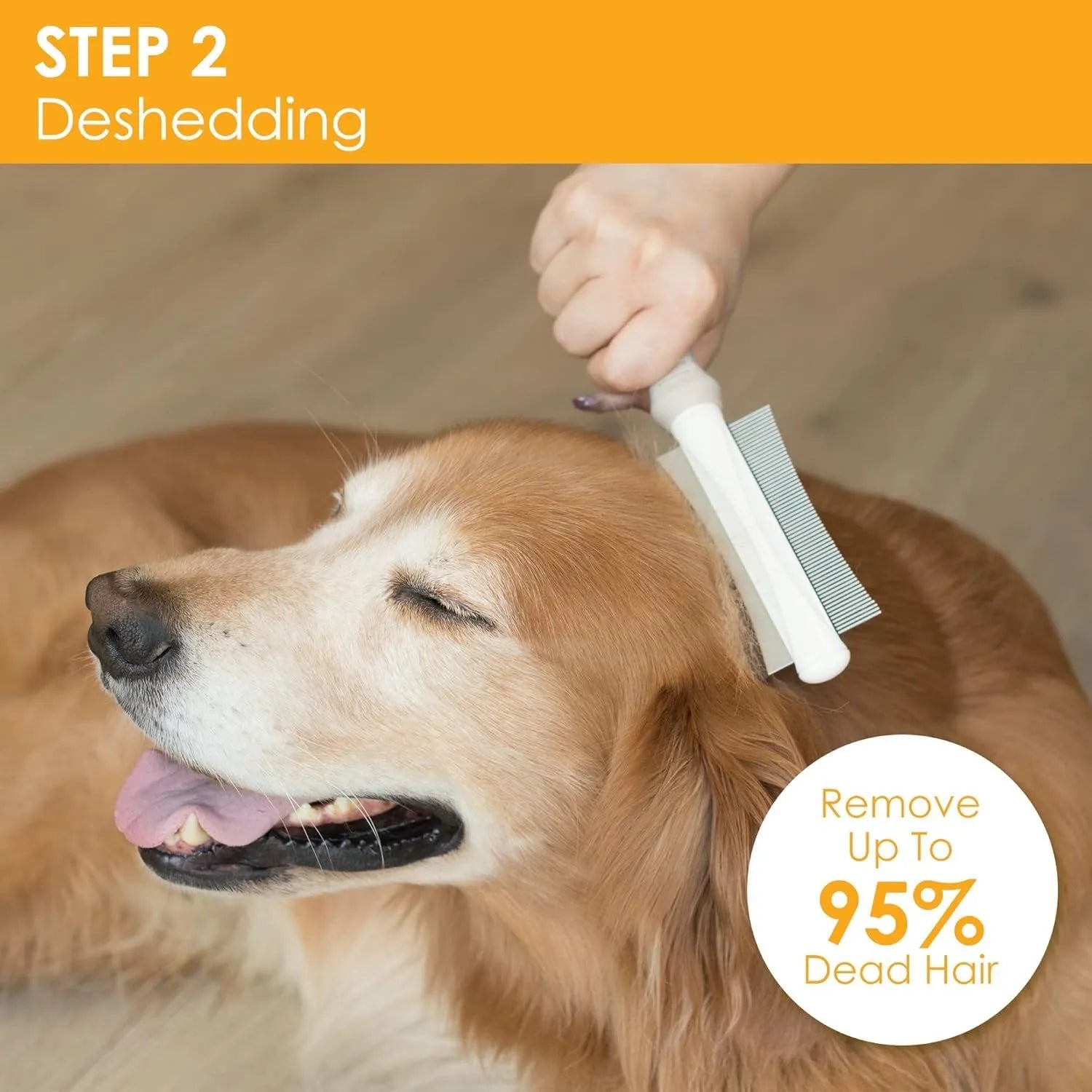 White double-sided dog and cat brush showing grooming comb and deshedding brush sides on a 230mm handle.