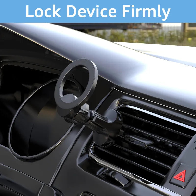Black magnetic car air vent phone holder with O-ring design for smartphones up to 6.8 inches