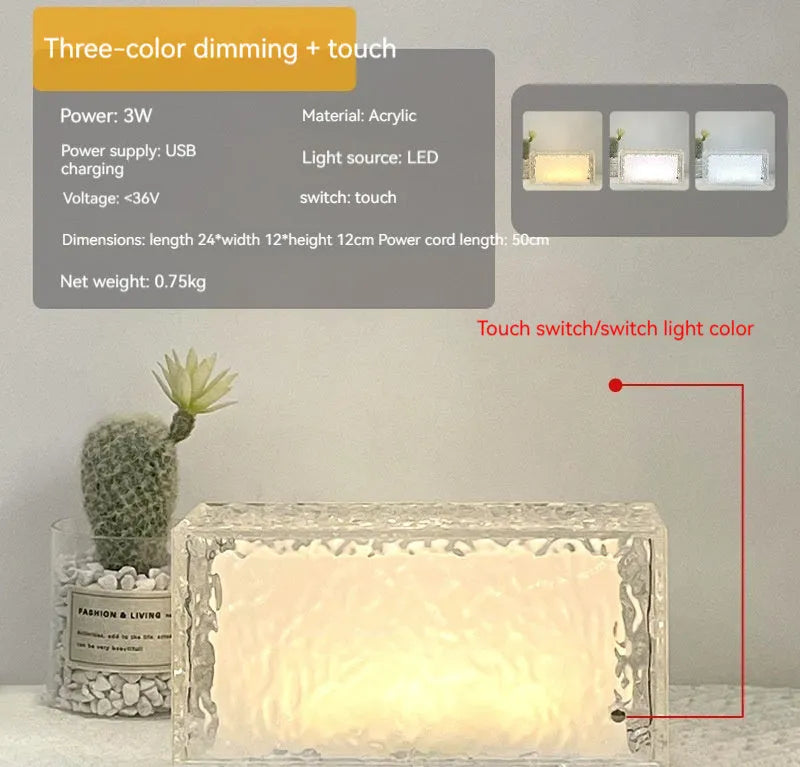 Geometric clear acrylic night light showing colour changing illumination