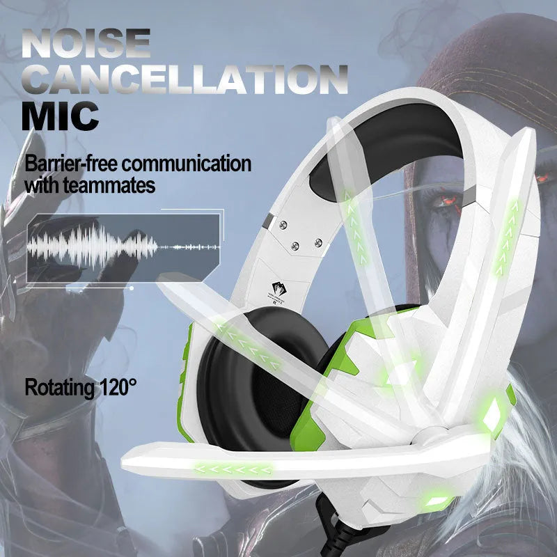 Wired gaming headset with microphone and breathing lights in blue colour with 3.5mm plug