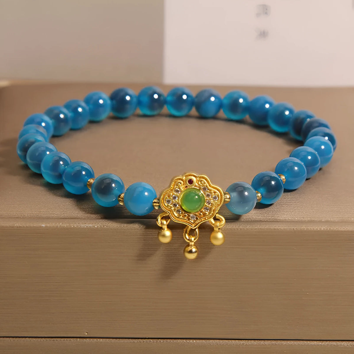 Blue sugar heart agate safety lock pendant women's bracelet with crystal and rhinestone decoration