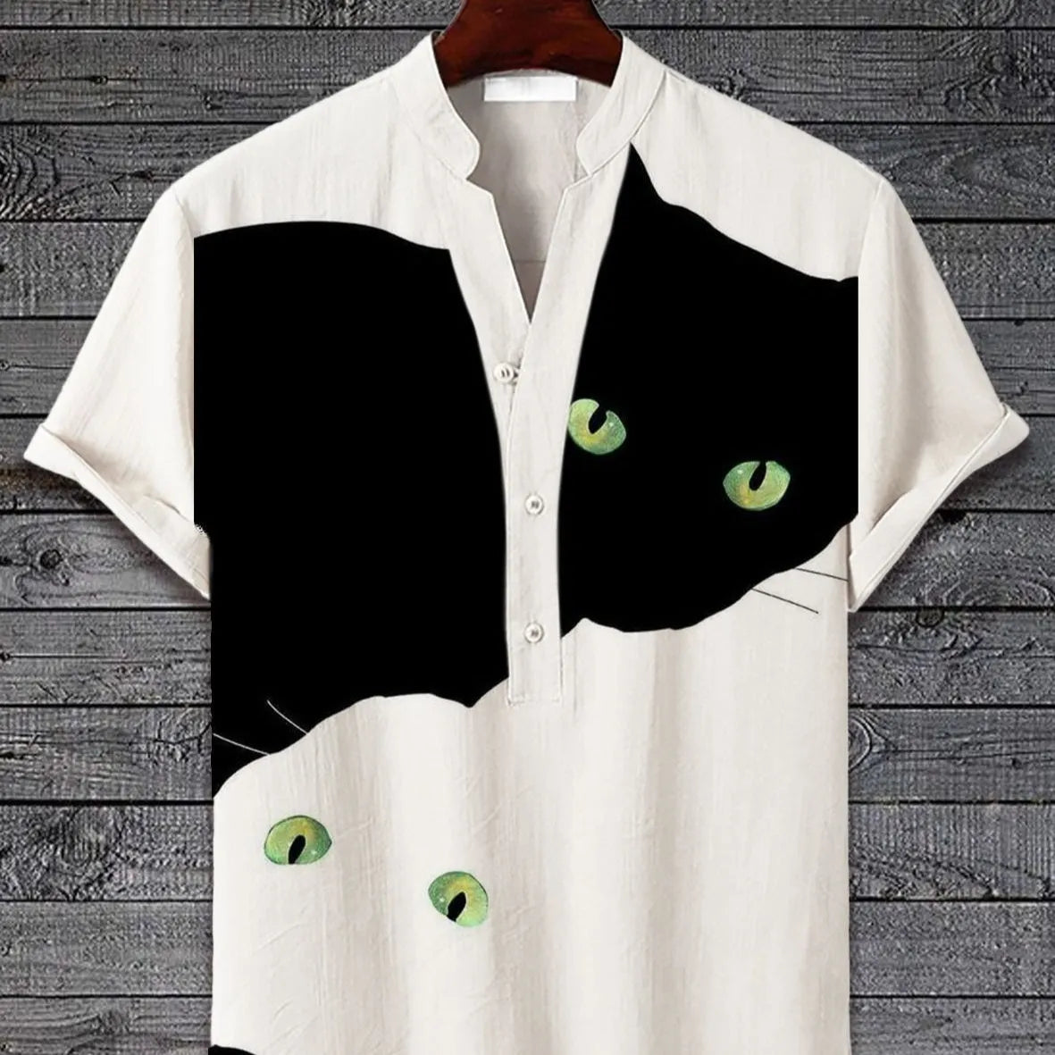 Short sleeve shirt with a vibrant 3D digital animal print pattern on polyester fabric.