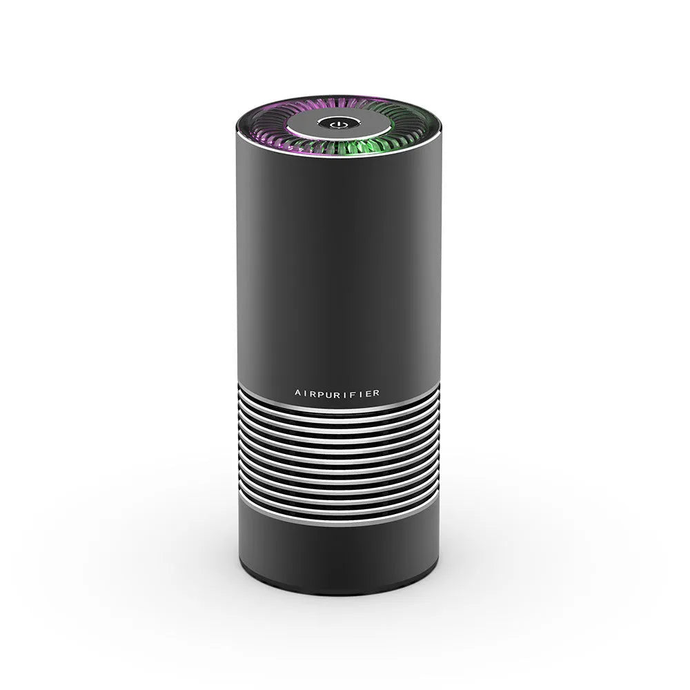 Compact car indoor wireless air purifier in aluminium alloy and ABS construction with negative ion generator