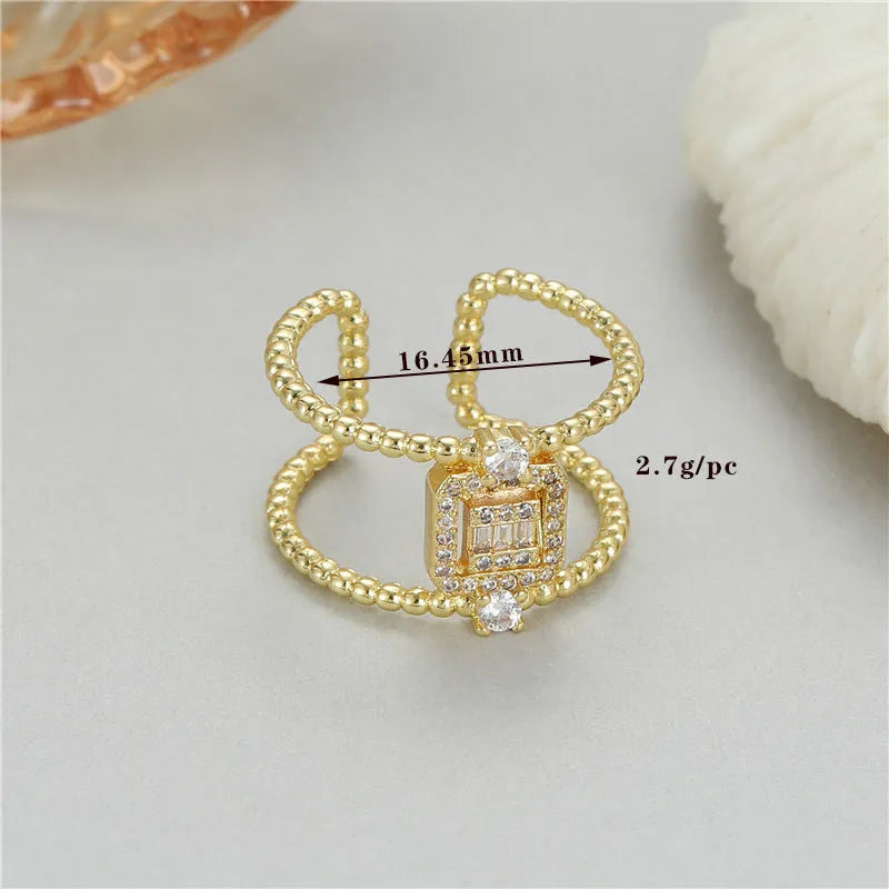 Copper open ring with 14K gold plating, U-shaped asymmetric design and adjustable opening