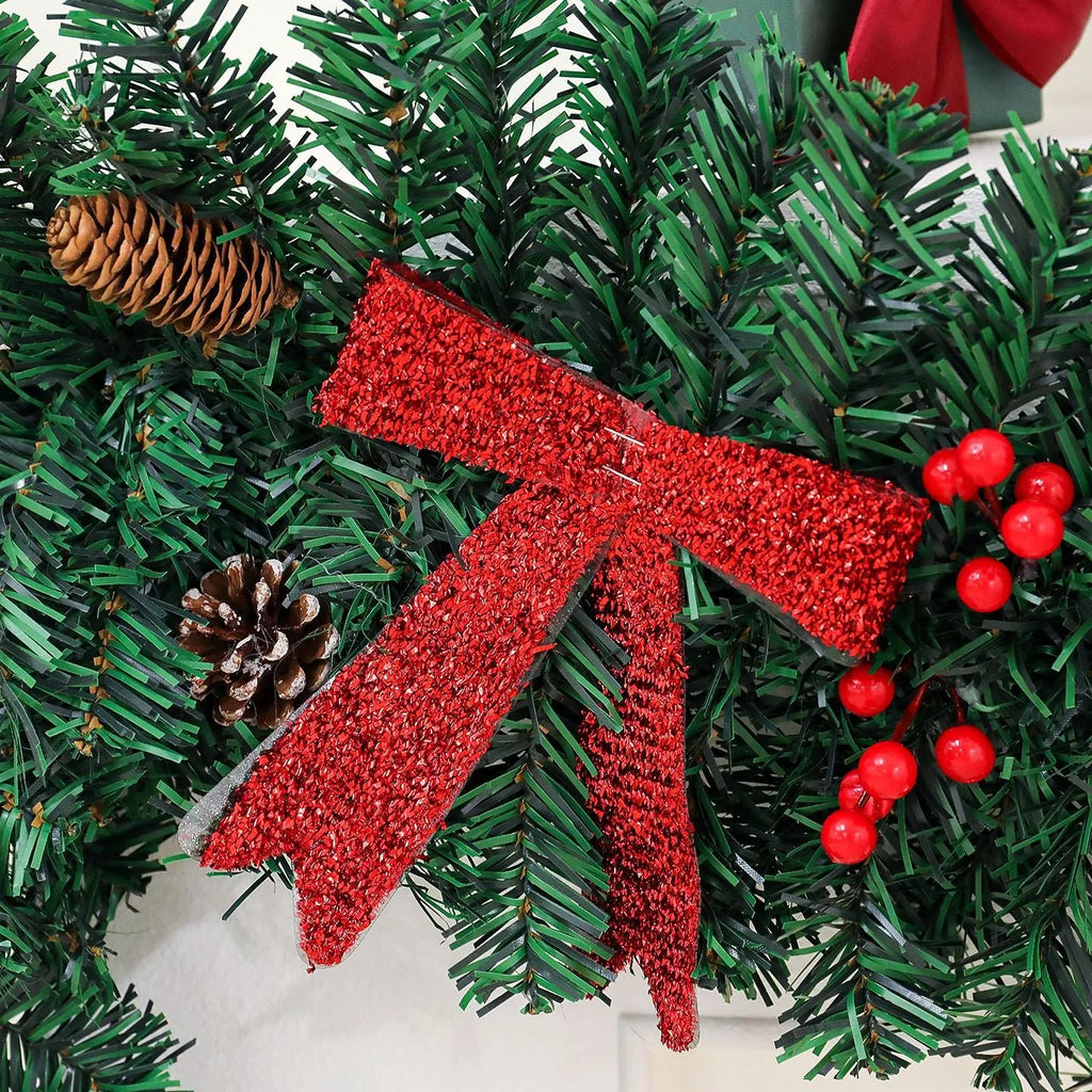Christmas rattan decoration with pine cone bow and LED lighting options