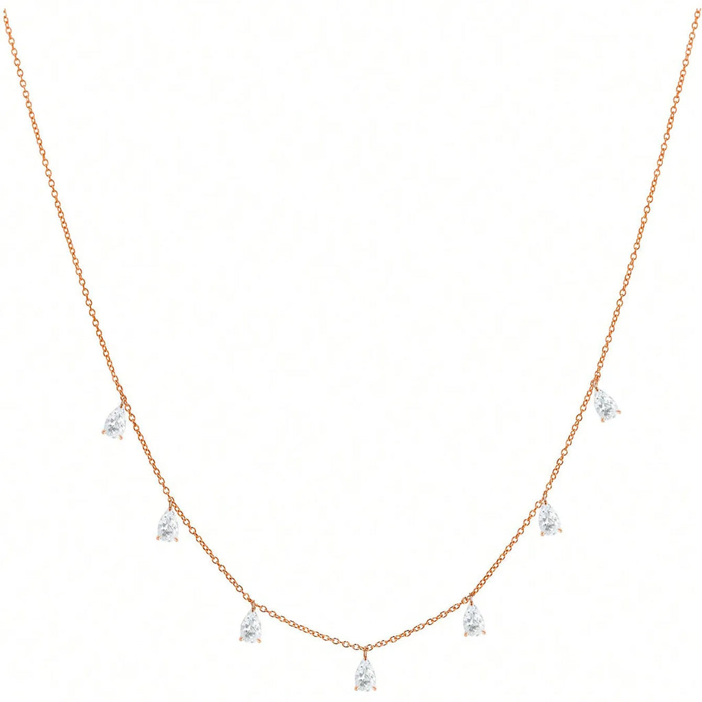 Gentle drop-shaped artificial zircon necklace on O-shaped chain in 925 silver