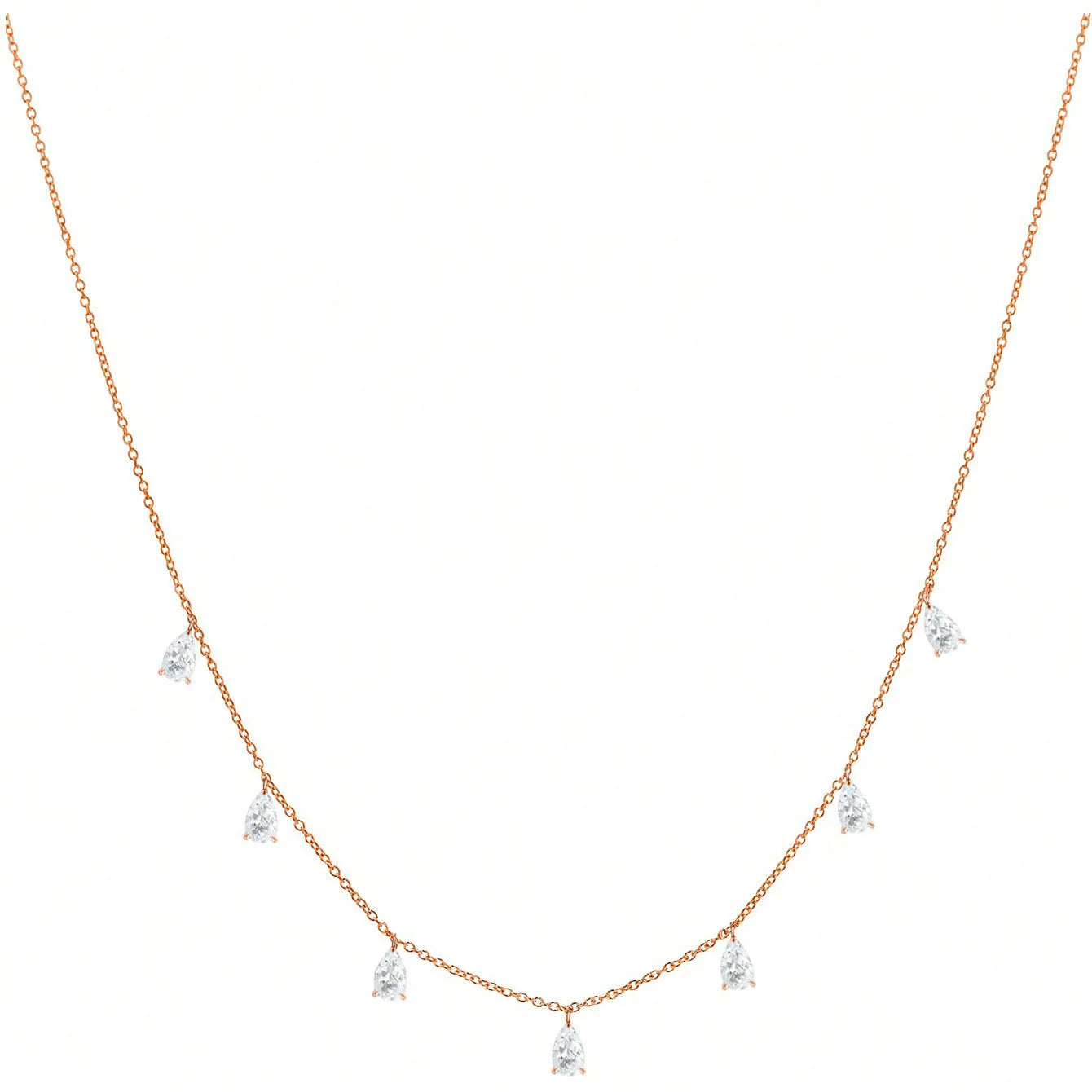 Gentle drop-shaped artificial zircon necklace on O-shaped chain in 925 silver
