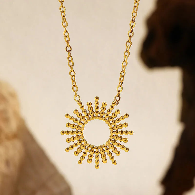 Sunflower Series yellow gold 14K plated stainless steel necklace and bracelet set with geometric chain design