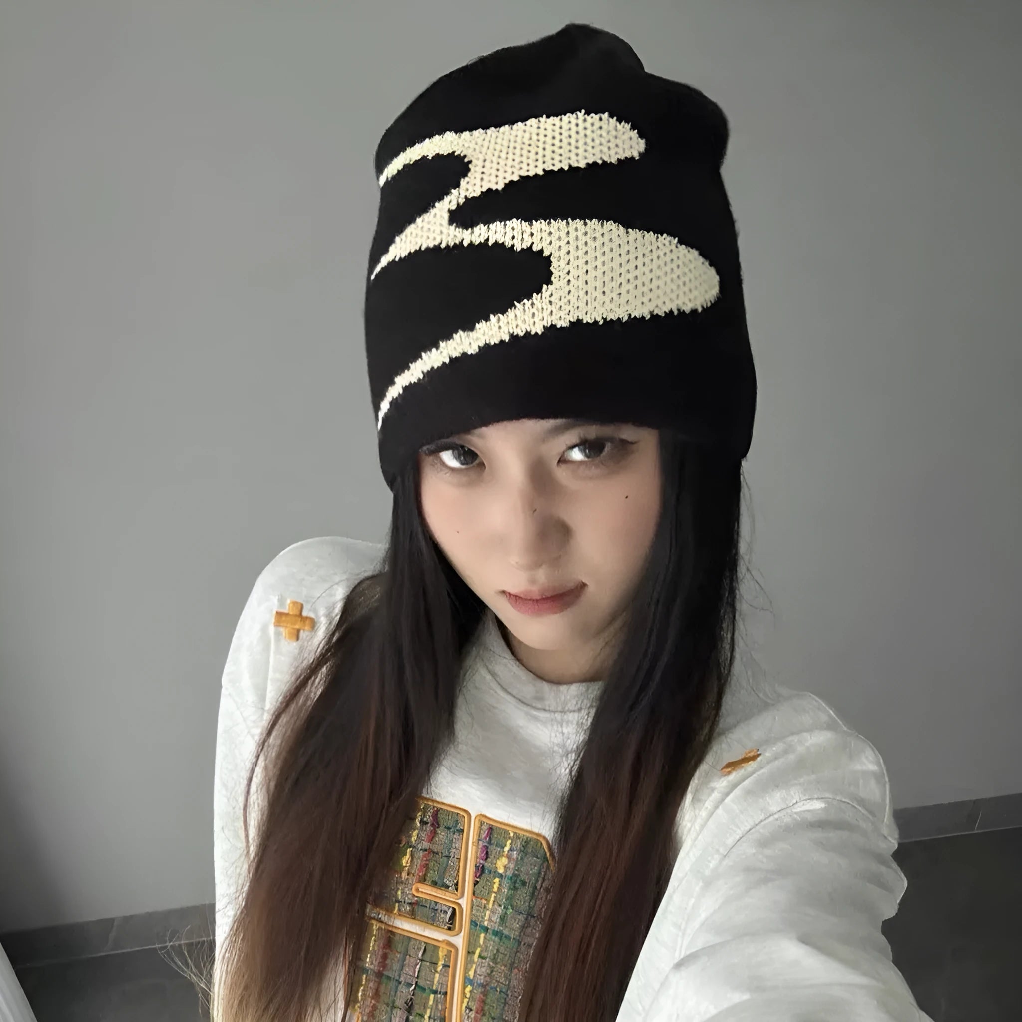 Medium acrylic fibre knitted beanie hat in black grey or white for autumn winter spring seasons