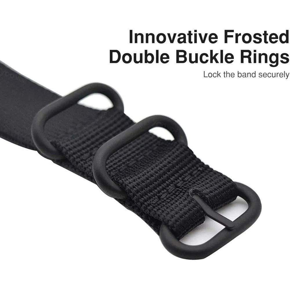 Fitbit Charge nylon replacement strap with three-ring buckle in army green colour.