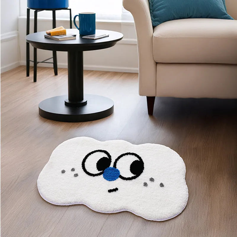 Cartoon cloud patterned bathroom mat in five colours with cashmere-like polyester fibre texture
