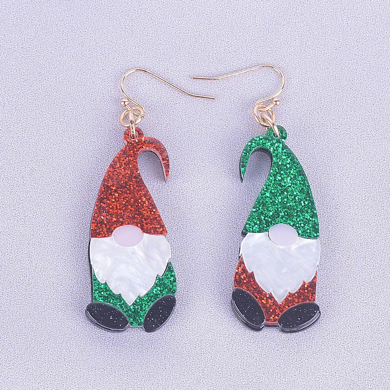 Santa Claus acrylic fashion earrings with cartoon character design in red and green colour options