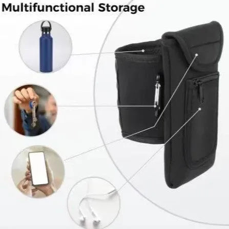Fitness magnetic cup sleeve for large bottles in beige colour with carabiner clip fastening.