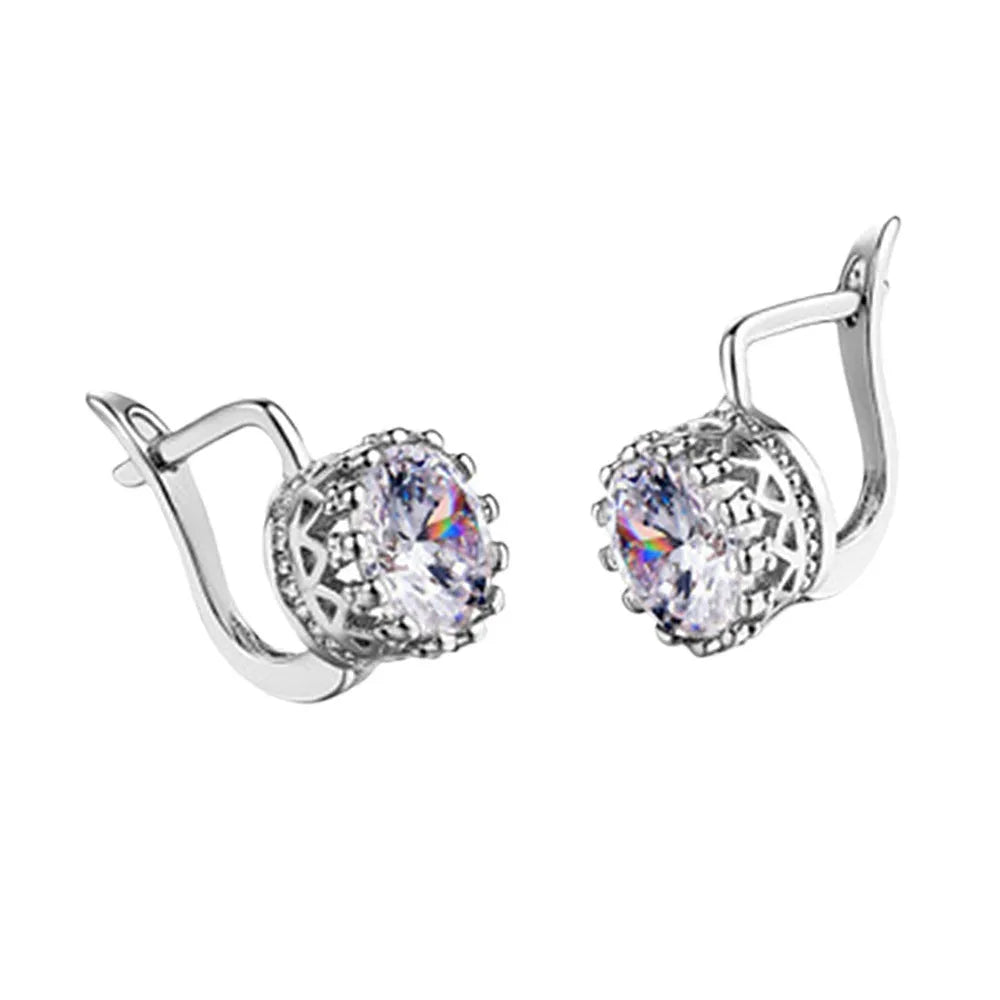 Korean retro crown-shaped ear clips with white diamond accents in rose gold or white gold colour