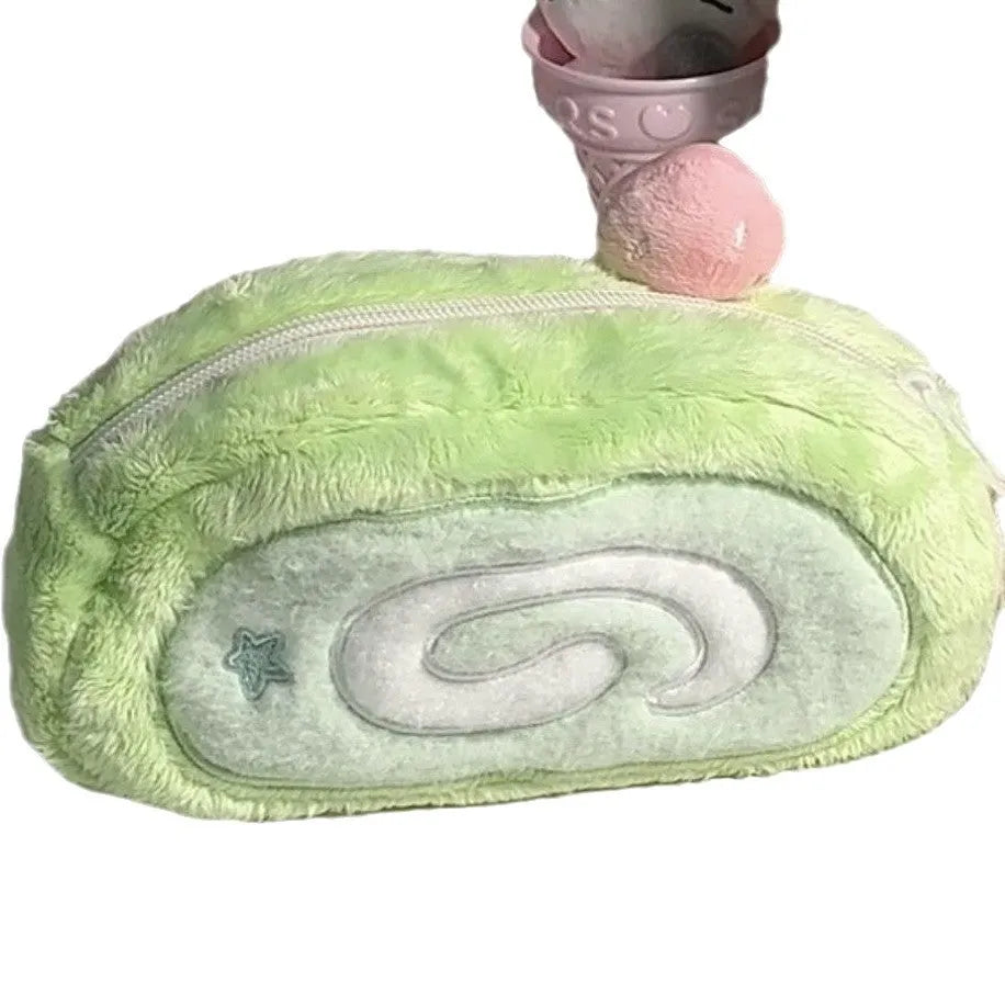 Honeydew Swiss roll cake design velvet pencil case with Korean style aesthetic