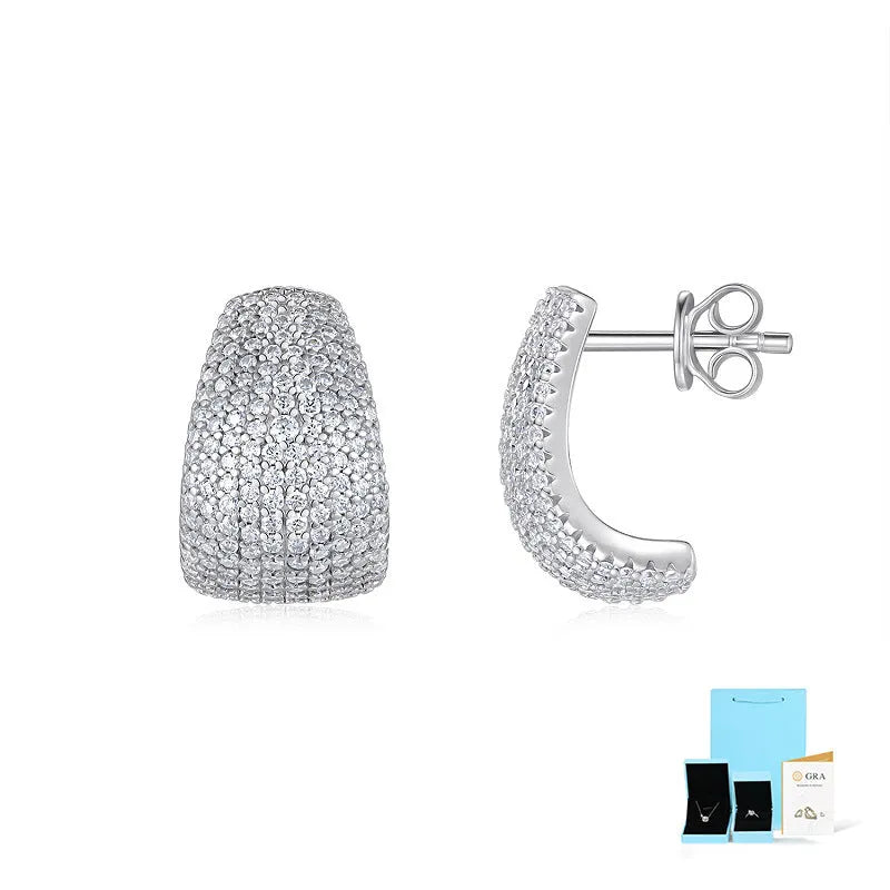 Geometric women's ear studs in sterling silver with white moissanite stones.