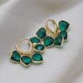 Korean style green heart shaped ear clip earrings for women with artificial gemstone
