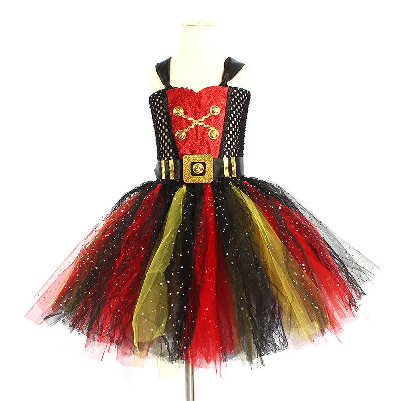Girls pirate costume dress with sequin decoration and mesh sleeves for Halloween
