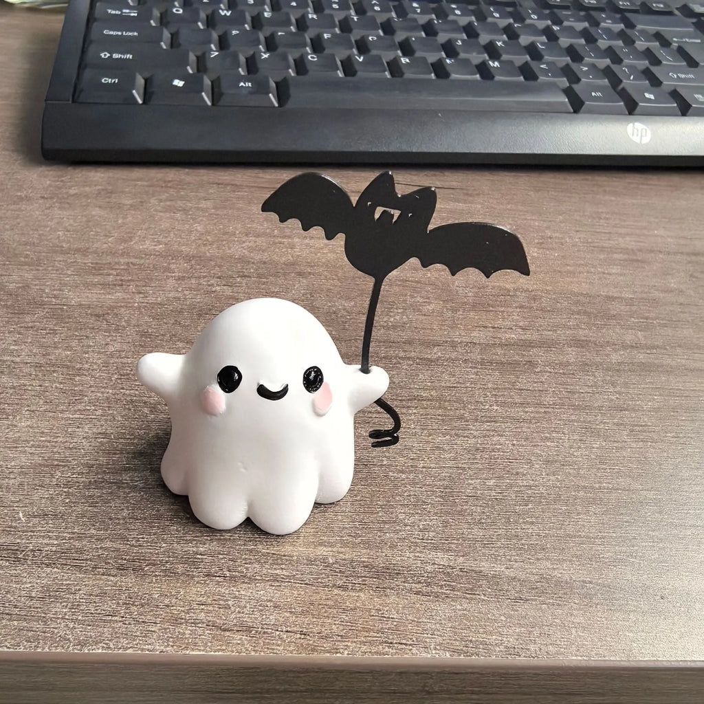 Mini ghost walking dog statue Halloween decoration with bat motif