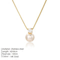 Women's stainless steel necklace with imitation pearl and zircon pendant in gold colour