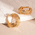 Geometric hollow stud earrings with twisted round design in gold electroplated finish