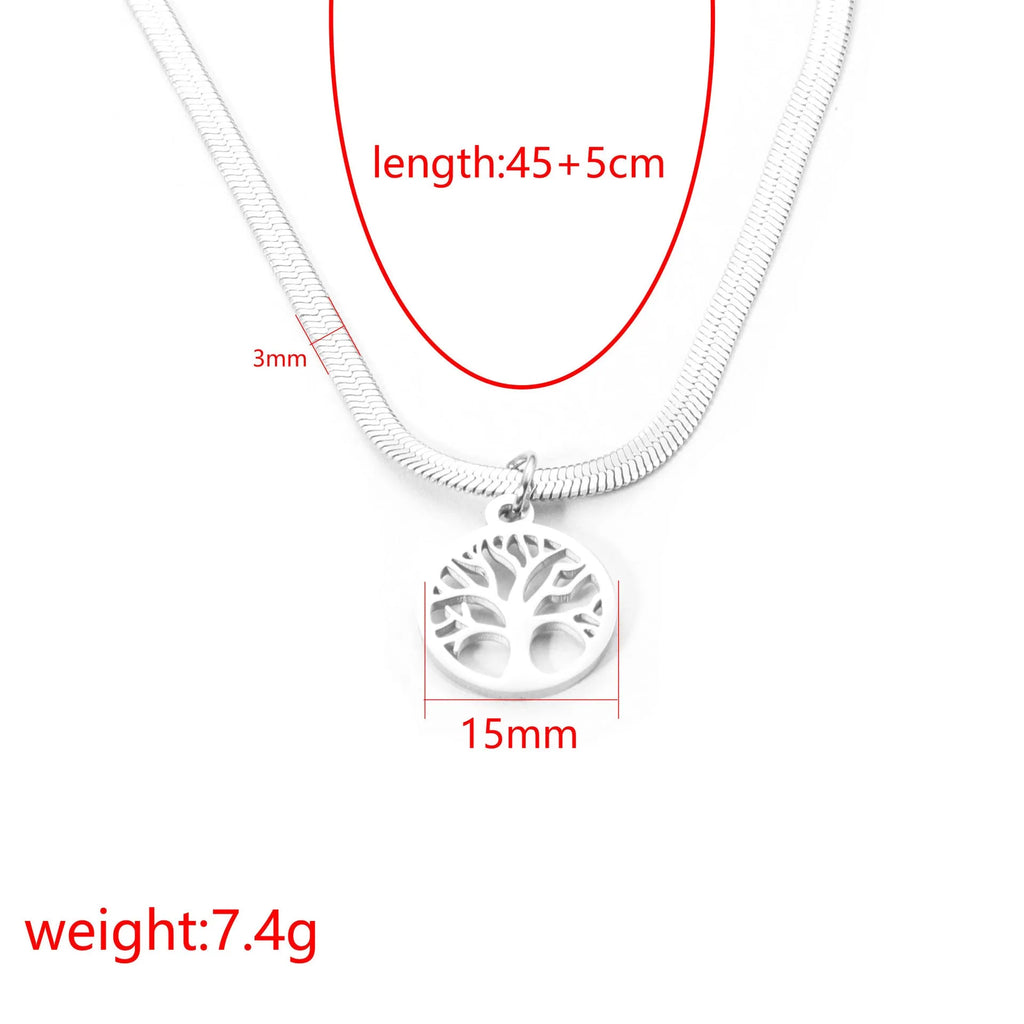 Stainless steel lucky tree necklace with U-shaped pendant on snake bones chain