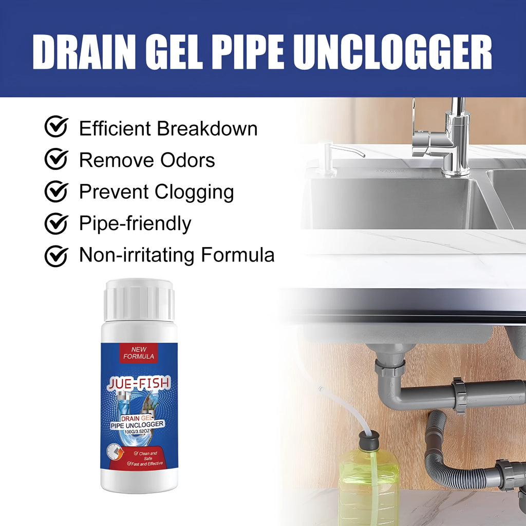 100g bottle of pipe dredge agent for unclogging sinks and toilets.