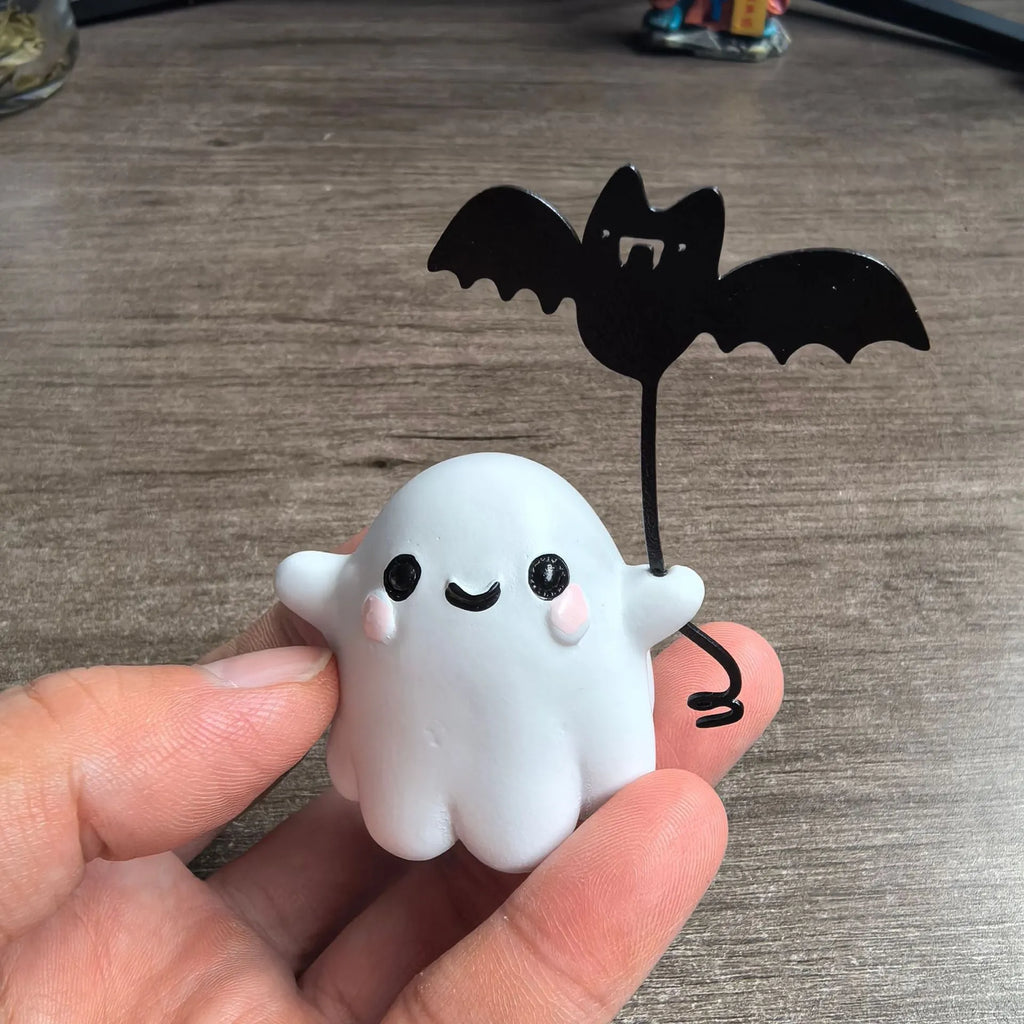 Mini ghost walking dog statue Halloween decoration with bat motif