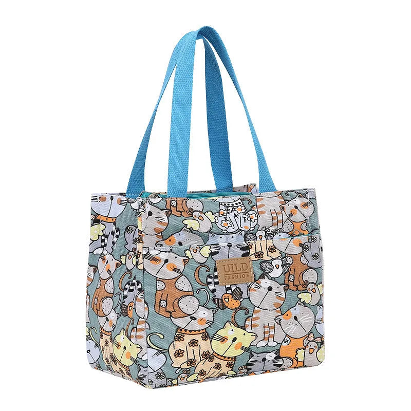 Women's printed canvas tote bag with aluminium frame in multiple design options