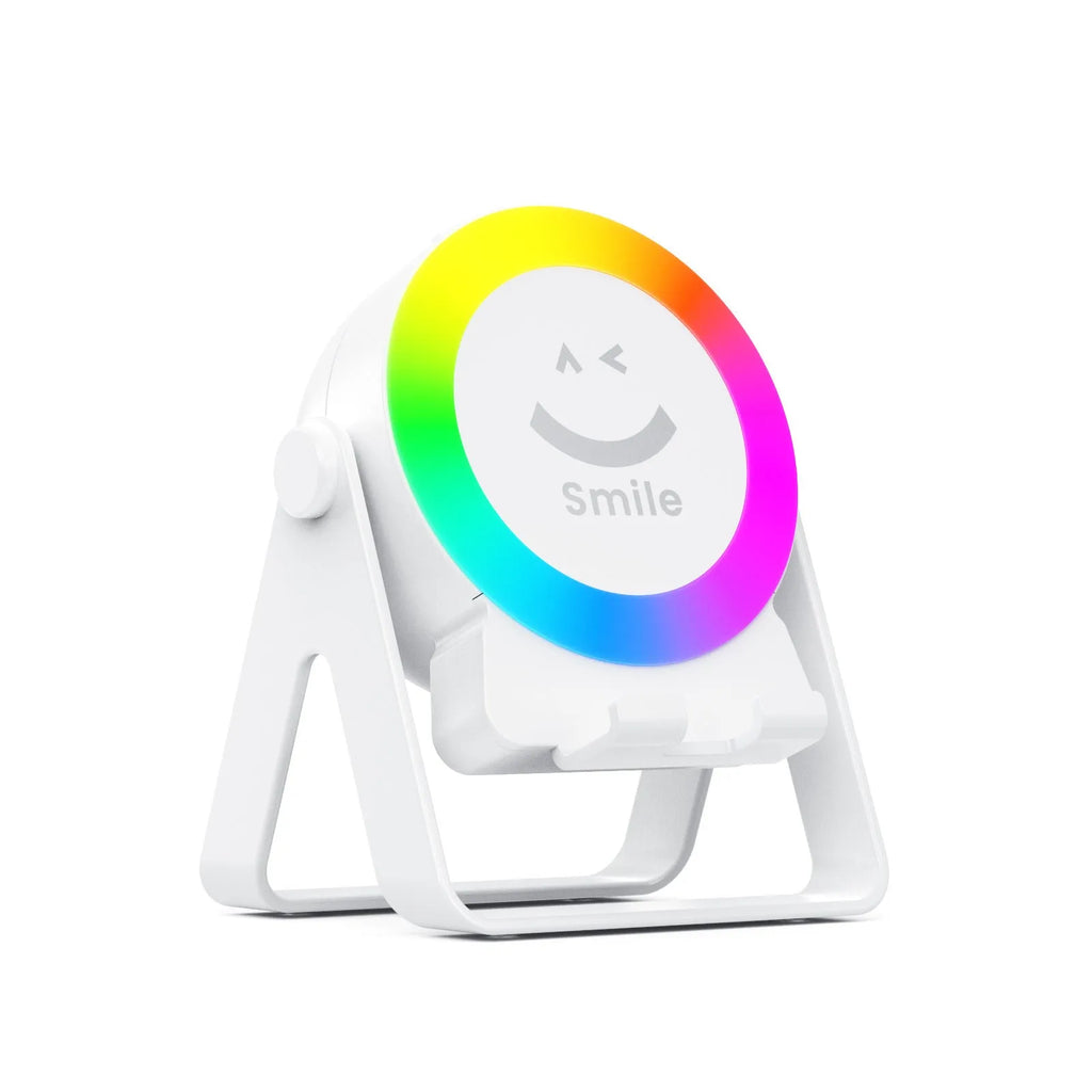 Black and white wireless Bluetooth speaker with induction charging bracket and colourful LED lighting effects