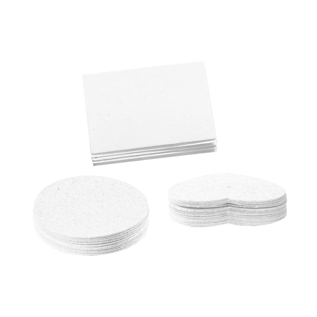 Popular cartoon painting sponge set showing six fountain pens and blank heart, round, and square wood pulp sponges.