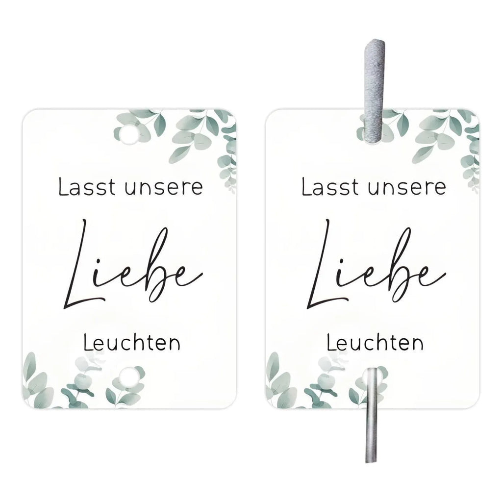Pack of 50 white decorative paper labels with G45 I Make Love Sparkling design for weddings.
