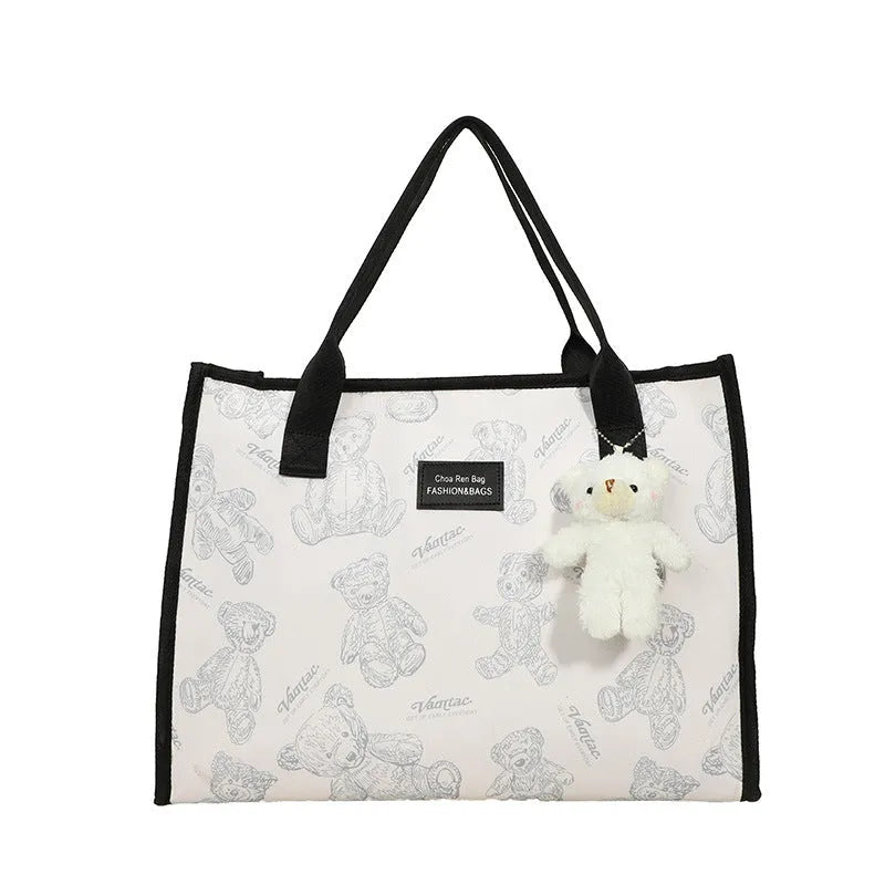 Women's canvas tote bag with diamond pattern in black or white colour options