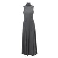 Grey women's slim-fit cotton backless dress with high waist and half turtleneck neckline