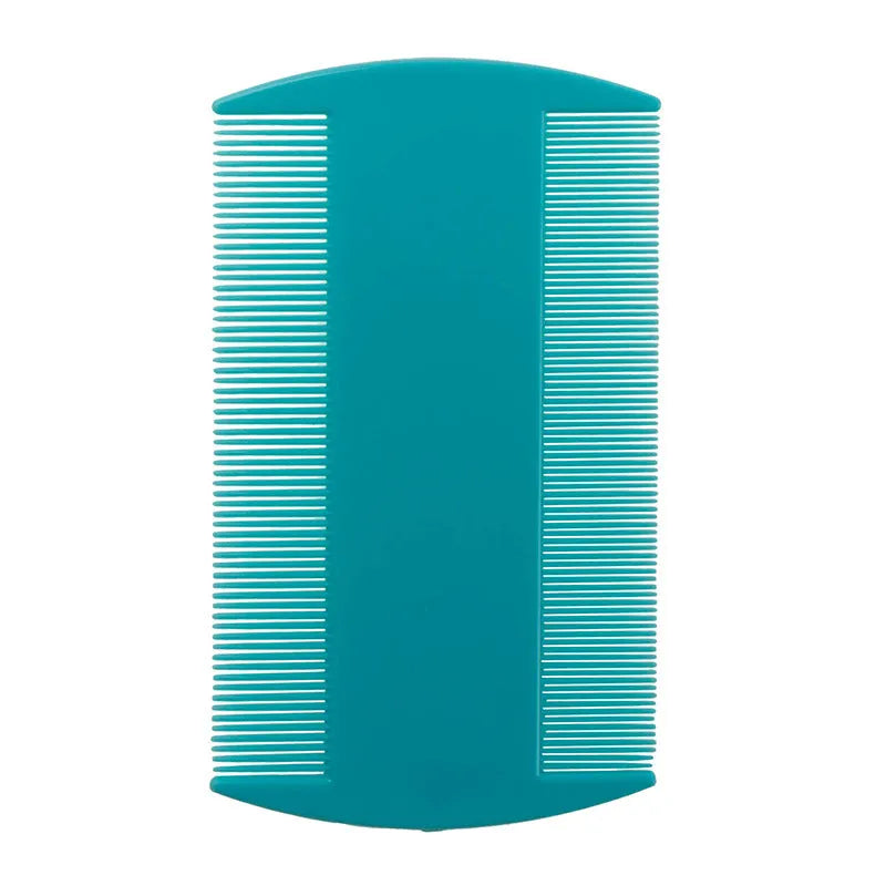 A double-edged fine-toothed plastic comb for flea and lice removal, shown in colour options.