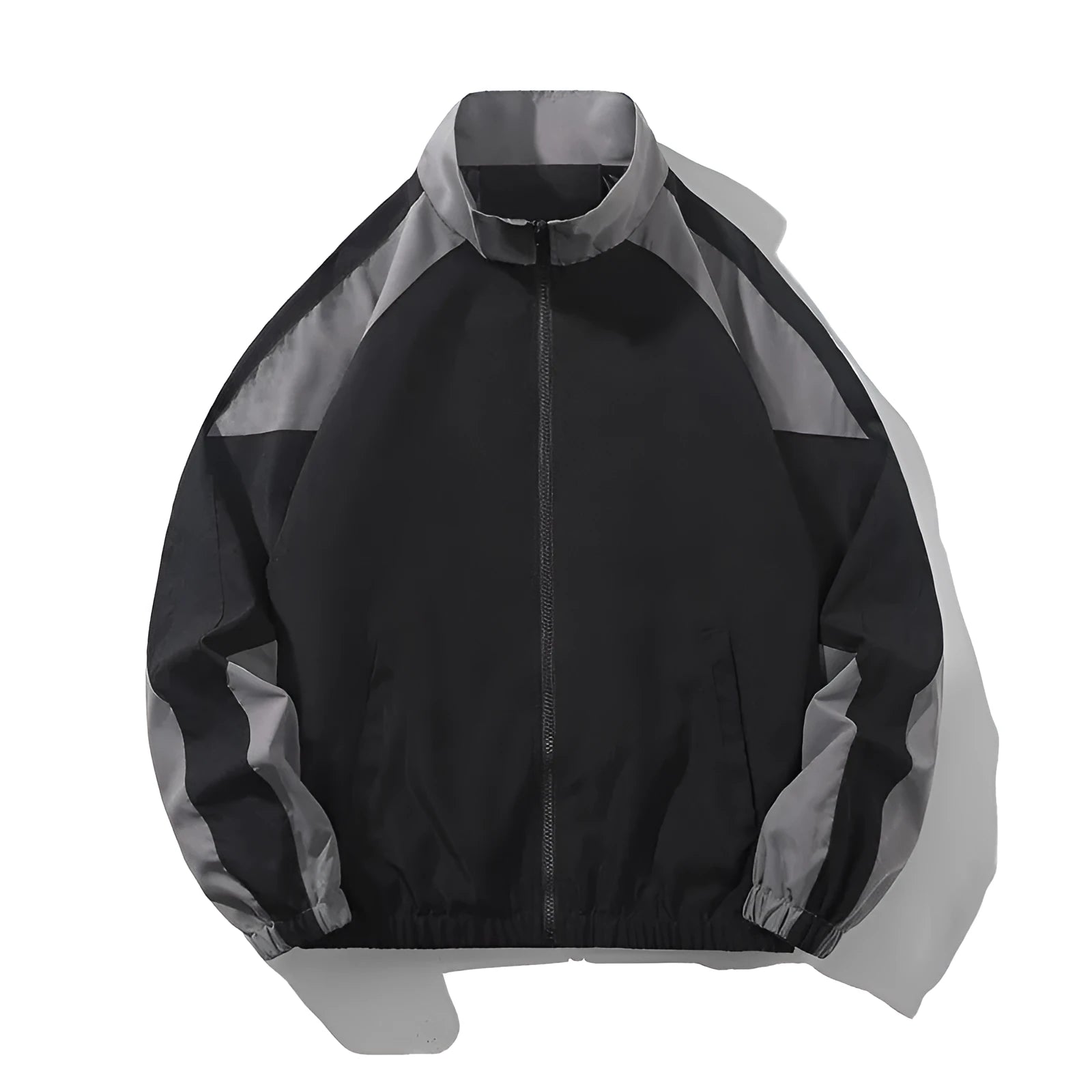 Men's casual jacket with contrast stitching design in black colour showing side pockets and regular length cut