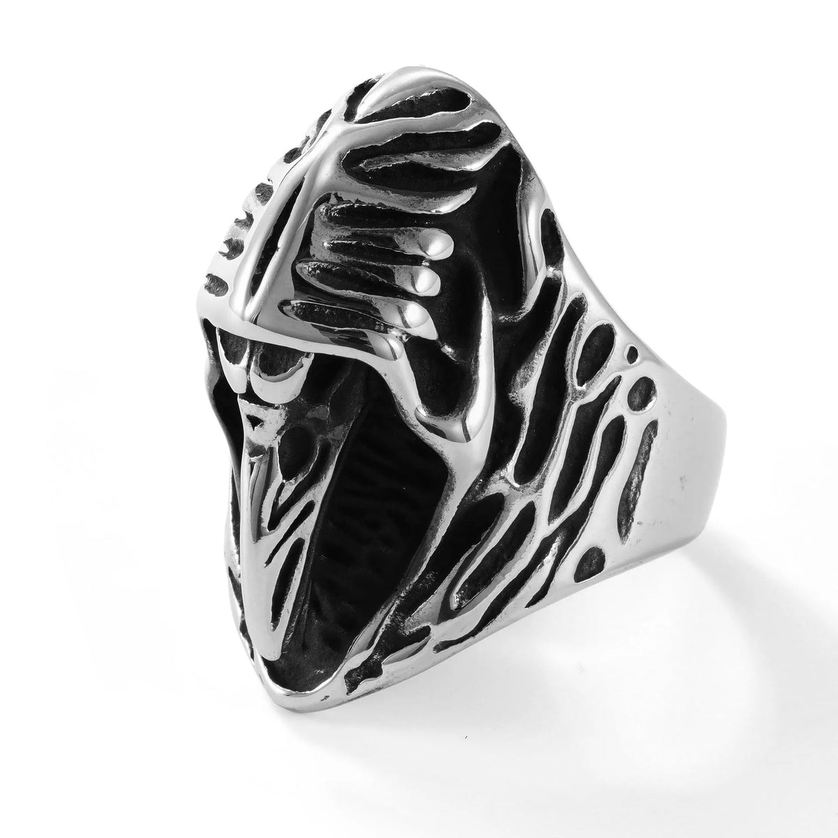 Geometric crow design stainless steel punk ring in retro style with titanium steel construction