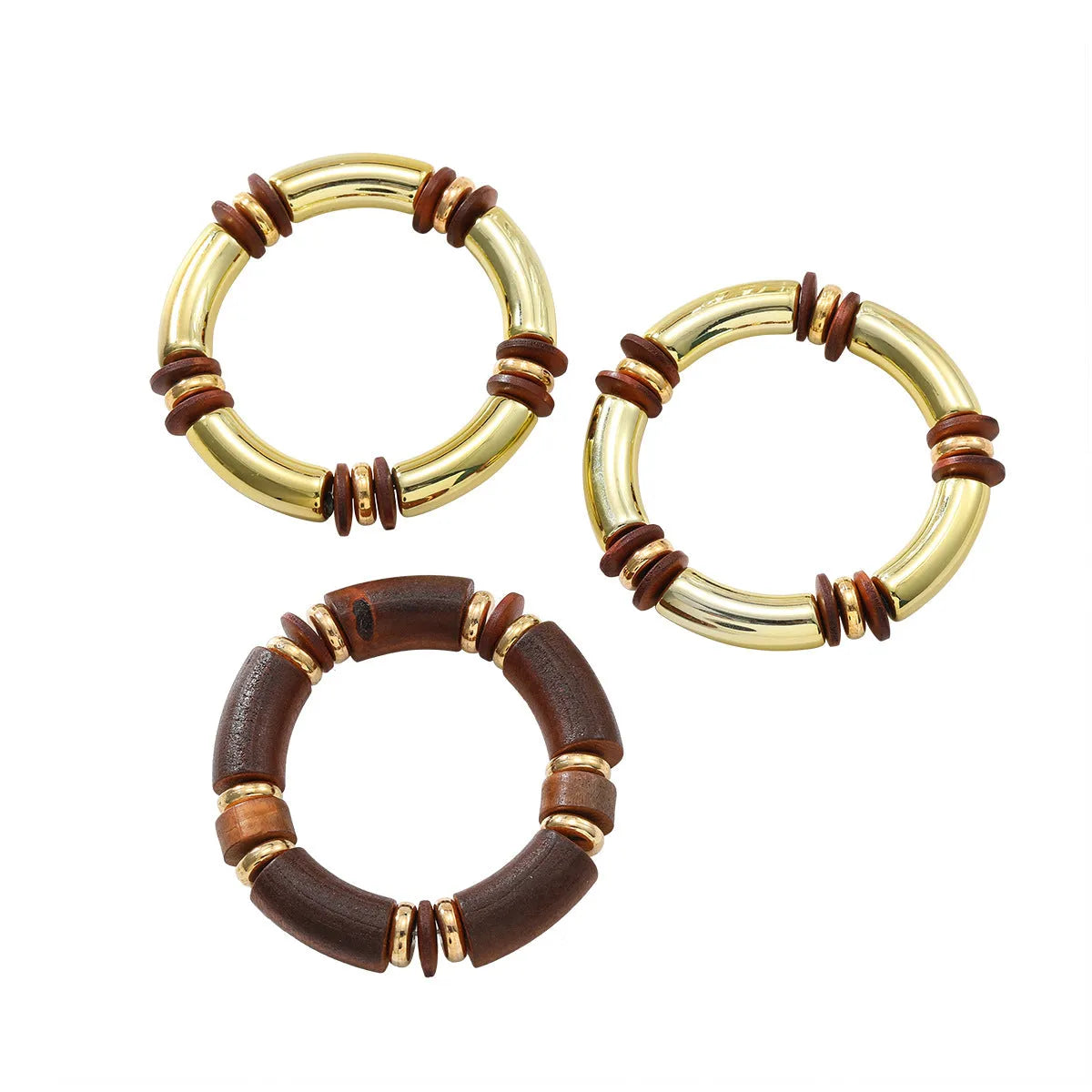 Women's European style wooden multi-layer necklace and bracelet set with alloy chain