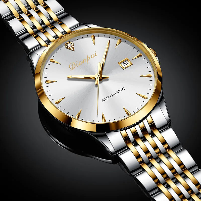 Men's automatic mechanical watch with stainless steel case and simple dial