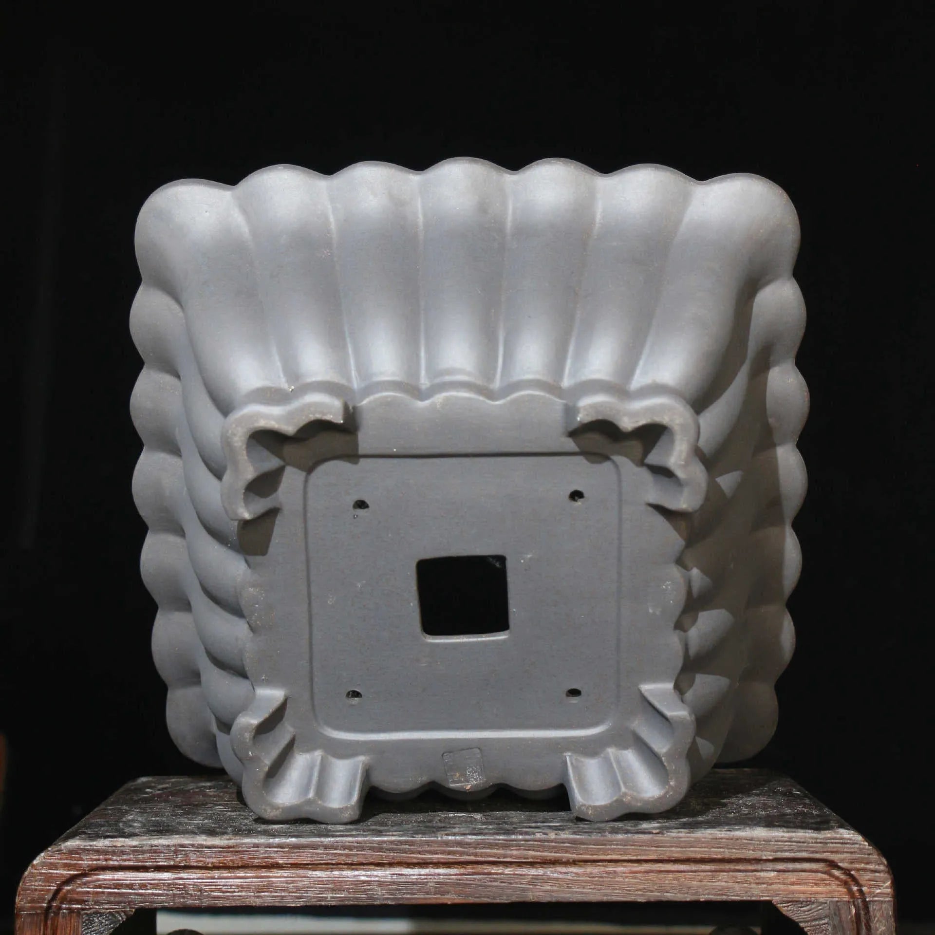 Square purple sand ceramic bonsai pot with 37cm diameter for desktop plant display