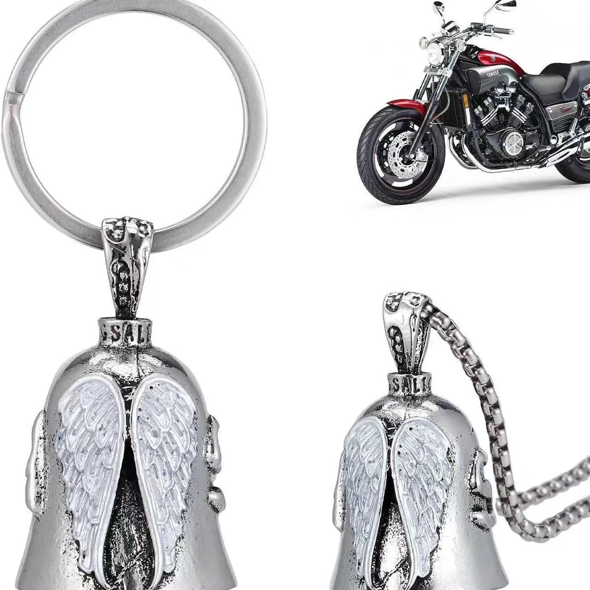 White vintage angel wings necklace and keychain set with electroplated alloy feather pendant