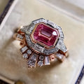 Rose gold geometric women's fashion ring with European retro styling on finger