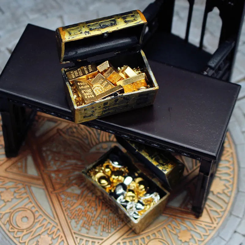Alloy gold coin treasure box dollhouse accessories miniature ornaments set