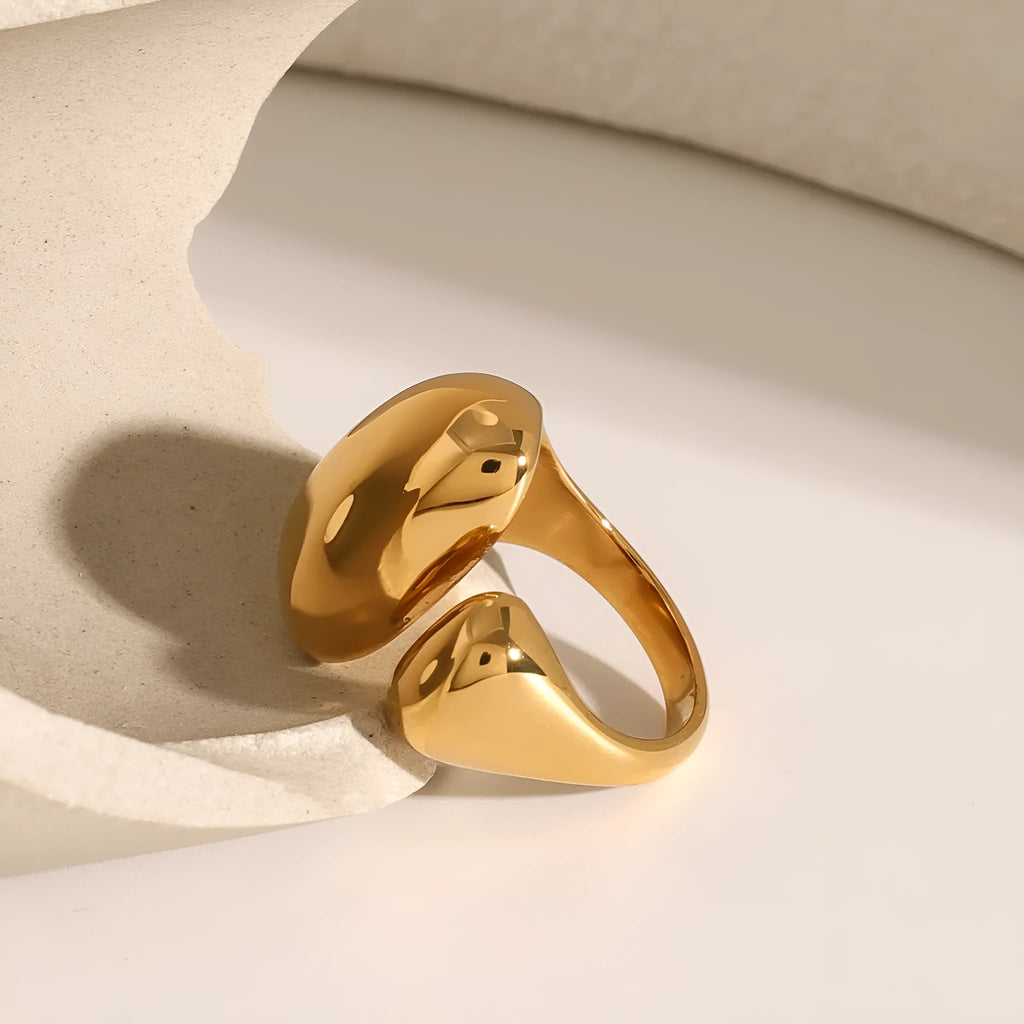 Women's stainless steel geometric open ring with electroplated finish in JDR2405081 colour