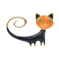 Alloy cat brooch with painted tail detail in white or orange colour for women's decorative fashion accessory