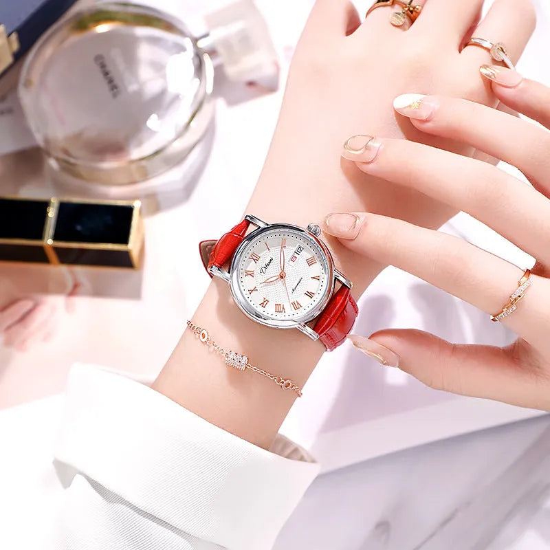 Women's automatic mechanical watch with stainless steel case on a choice of steel or leather strap.