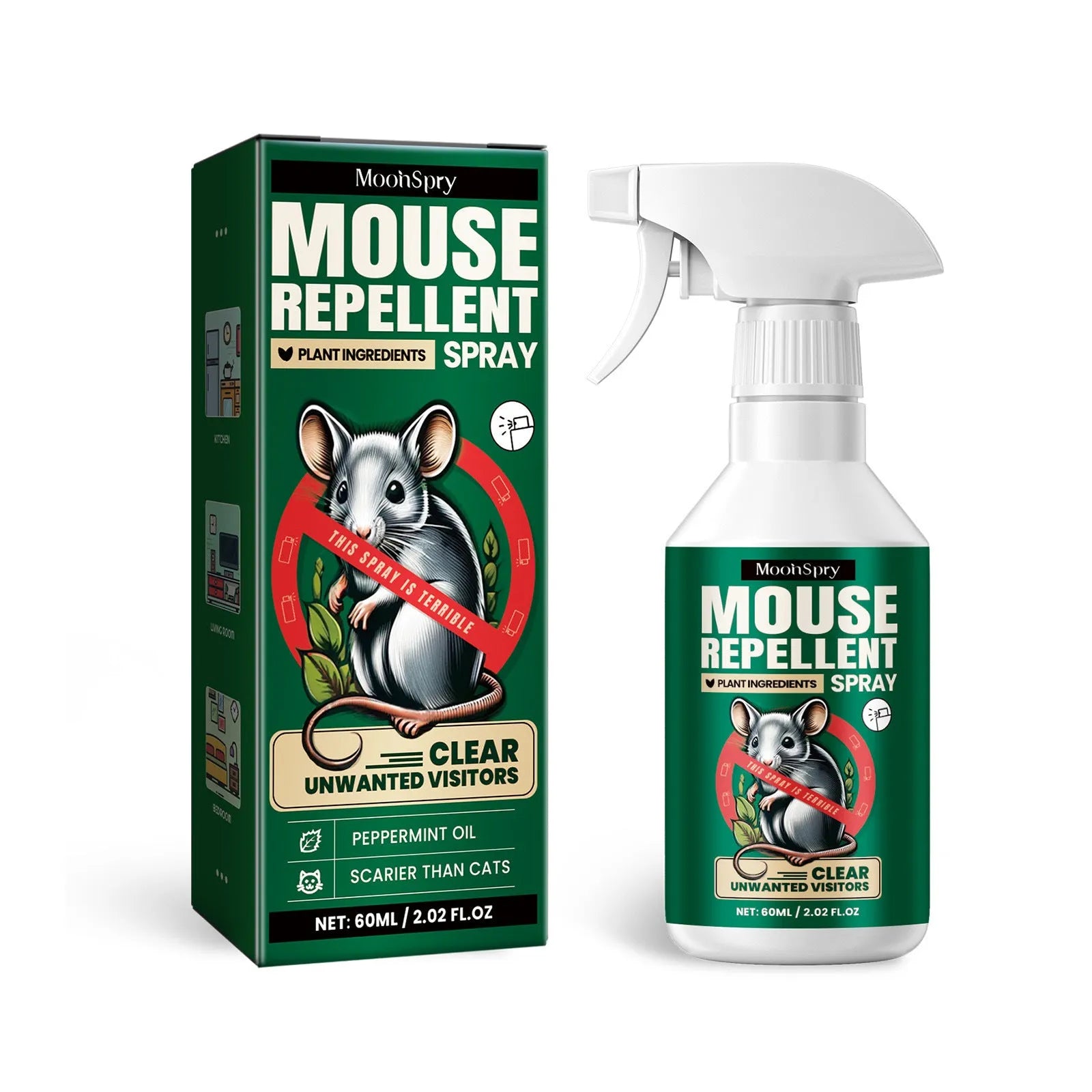 60ml natural mouse repellent spray bottle with essential oil formula for homes and cars