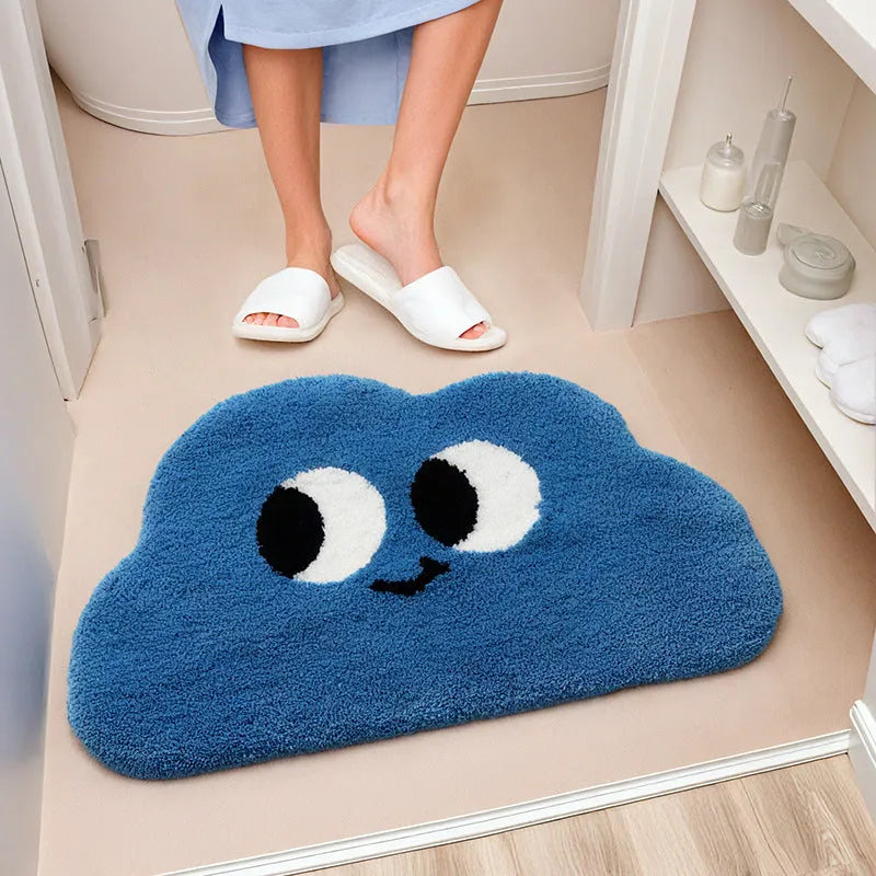 Cartoon cloud patterned bathroom mat in five colours with cashmere-like polyester fibre texture